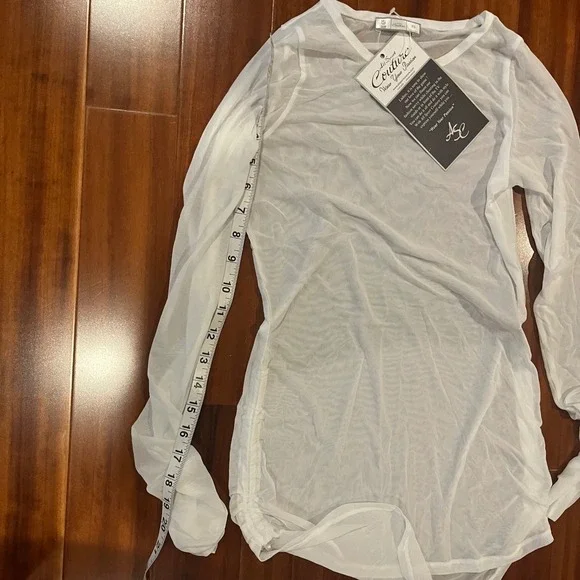 NFL Couture Sheer White Long Sleeve Top Mesh Ruche Athletic Festival New Size XS - Picture 7 of 7